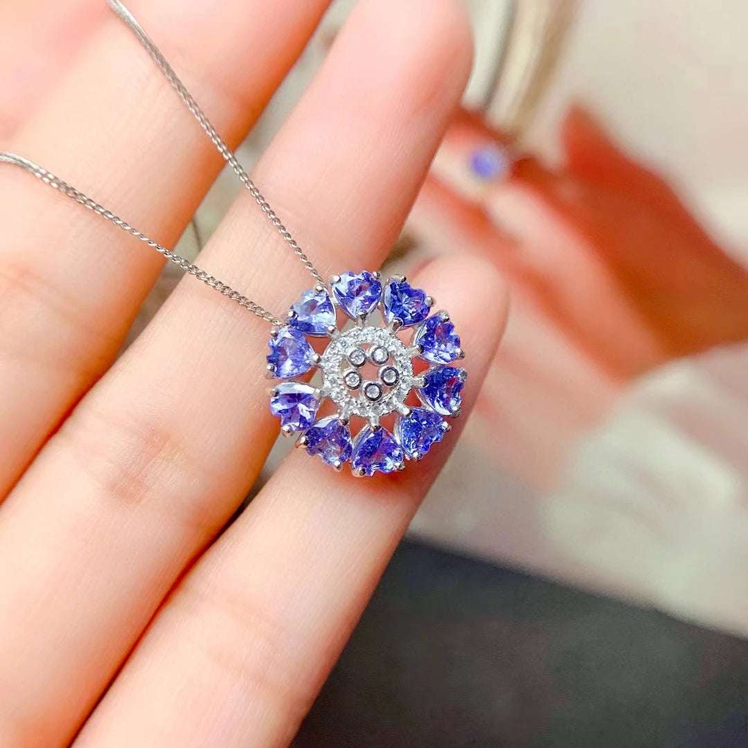 Pure 925 Silver Tanznaite Pendant 4mm Total 3ct Natural Tanzanite Bridal Necklace Pendant 18K Gold Plated Gemstone Jewelry