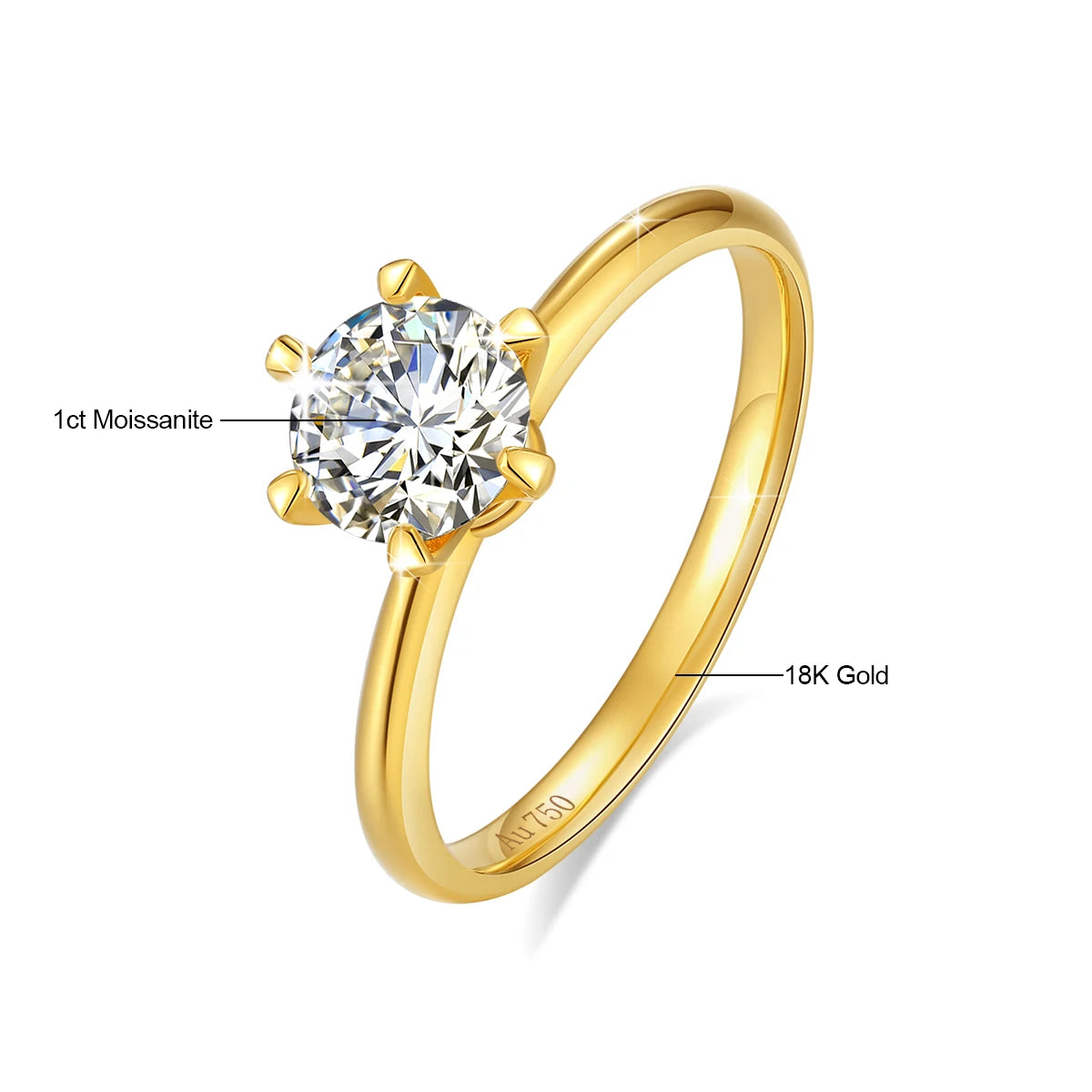 Real 18K Gold Ring AU750 with Moissanite D Color VVS1 Diamond rings for Women Wedding Engagement Anniversary Gift Fine Jewelry