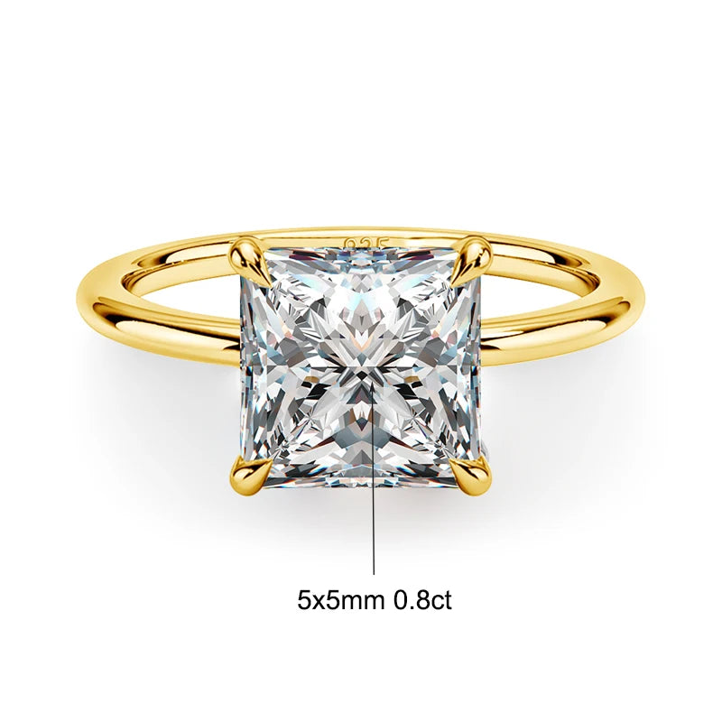 5mm Princess Cut Moissanite Ring s925 Sterling Sliver Plated with 18k Yellow Gold Eternity Band Wedding Rings For Women
