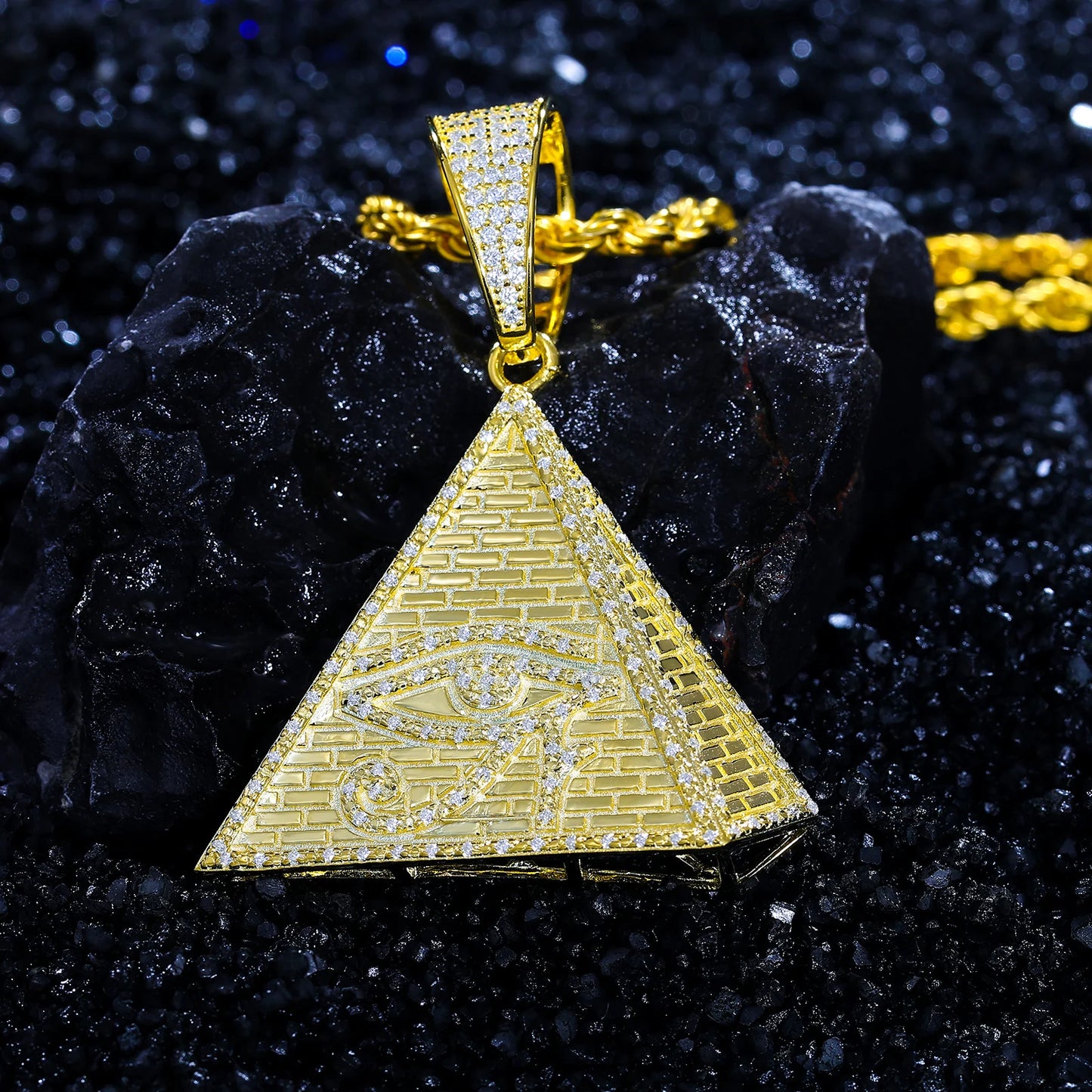 925 Hip Hop Sterling Silver Egyptian Pyramid Eye Of Horus Pendant Necklace Iced Out Micro Paved D Color Moissanite Charm Jewelry