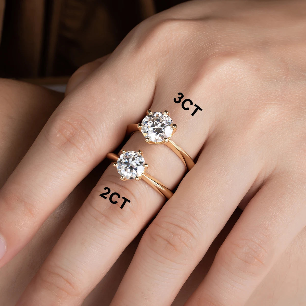 AnuJewel Yellow Gold Plated 2ct 3ct D Color Moissanite Engagement Solitaire Rings For Women GRA Cer Customs Jewelry Wholesale