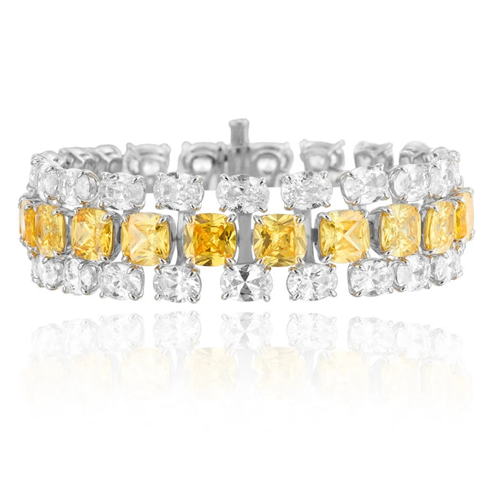 Women's Multi Layer Cushion Cut Yellow Zirconia Gem Diamond Tennis Italian Bracelet Silver Gold Plated Luxury Designer Jewelry