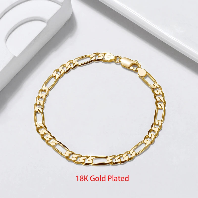 ORSA JEWELS Punk Genuine 925 Sterling Silver 5mm Diamond-Cut Figaro Chain Bracelets for Women Men Party Jewelry Gift SB66