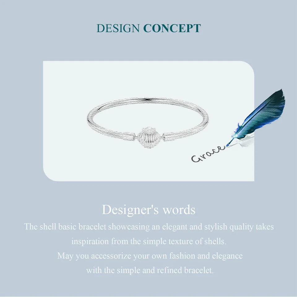 BAMOER Authentic 925 Sterling Silver Charm Bracelet, Classic Heart/Shell Basic Bangle for Women Charm Beads DIY Jewelry BSB192