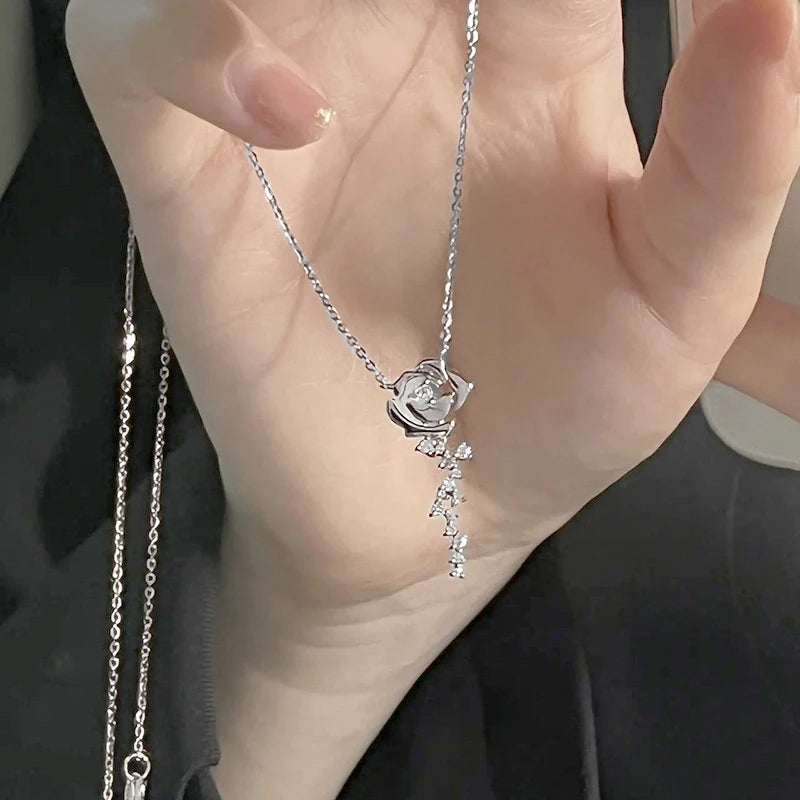 925 Sterling Silver Flower Jewelry Set Rose Gold Plated D Moissanite Pendant Necklace Stud Earrings Set for Women Wedding Gift