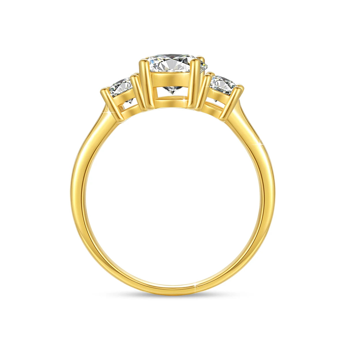 Real 14K 18K Gold Hollow VVS1 Round 1.6ctw Moissanite 3-Stone Ring AU750 Jewelry Certified for Women Wedding Engagement Gift