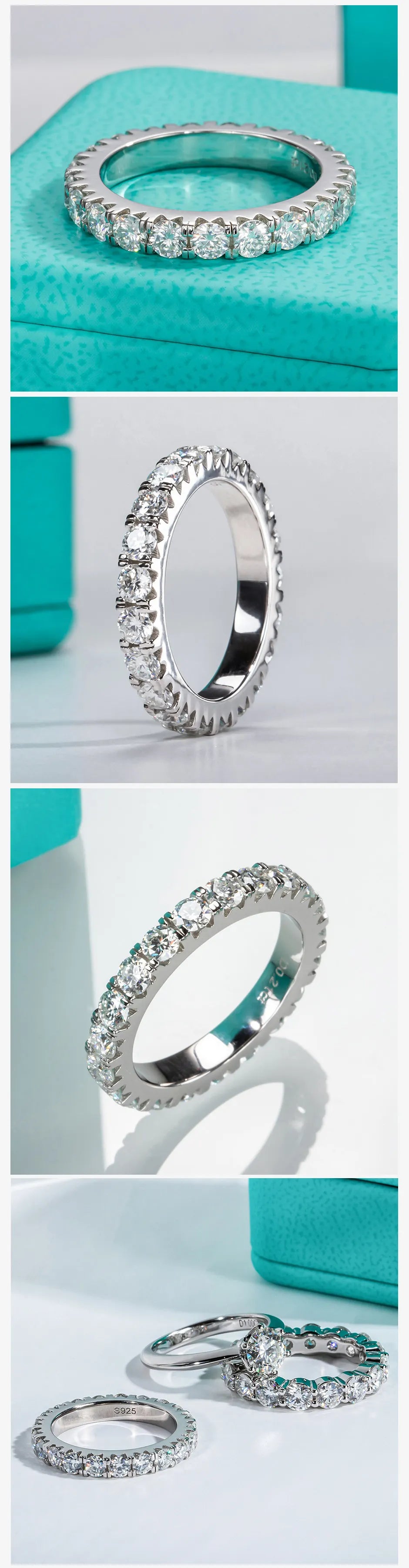 AnuJewel 3mm 2-3ct D Color Moissanite Wedding Band Ring 925 Sterling Silver Eternity Band Engagement Rings For Women