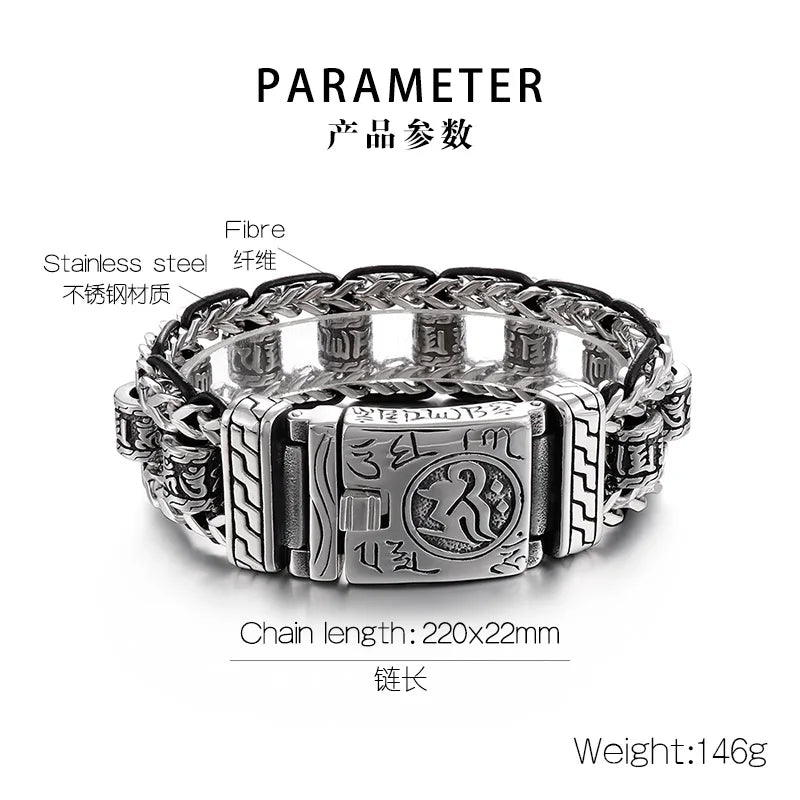 22mm Punk Retro Skull Head Bracelet for Men Hiphop Rock Stainless Steel Male Gothic Biker Bike Leather Bangle Wristband Jewelry