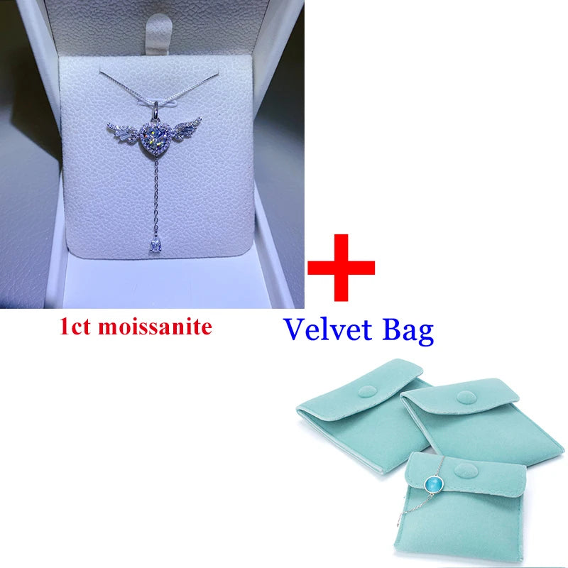 2024 New DJMAX 1ct Moissanite Necklace For Women Original 925 Sterling Silver Elegant Sweet Lady's Angel Moissanite Necklace