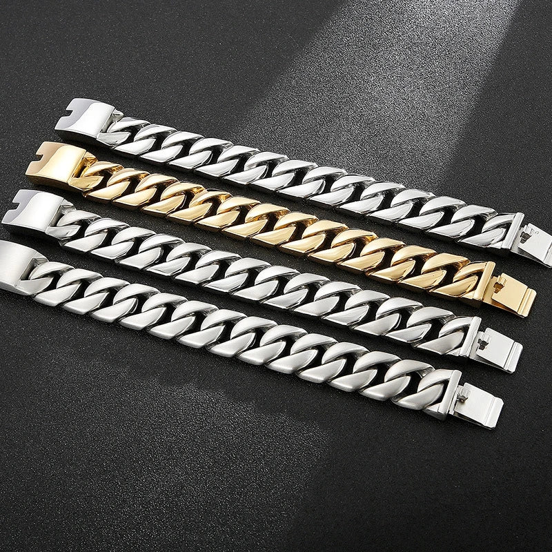20MM Cuban chain Thick Bracelet for Men Punk Stainless Steel Black/Gold Color Heavy Bracelet Personalized Party Gift Jewelry