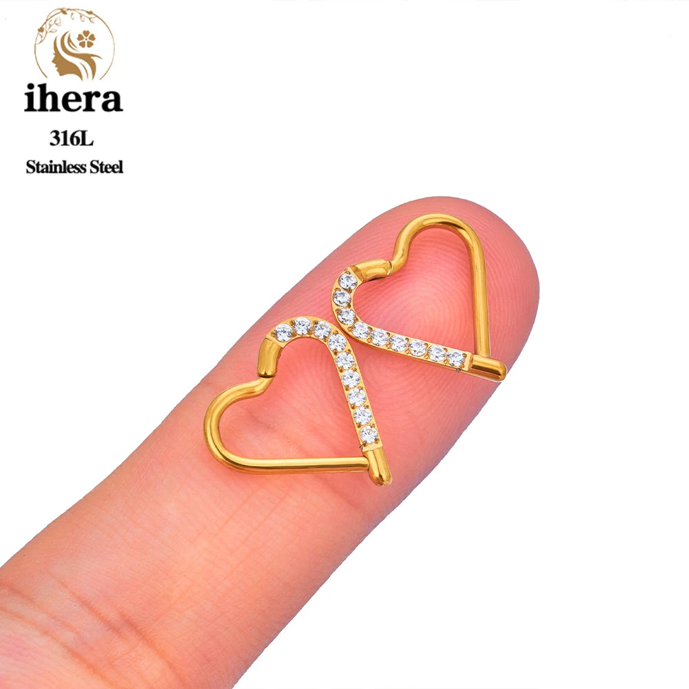10PCS Stainless Steel D Shape Water Drop Nose Rings 16G CZ Septum Ring Ear Cartilage Tragus Helix Daith Earring Piercing Jewelry