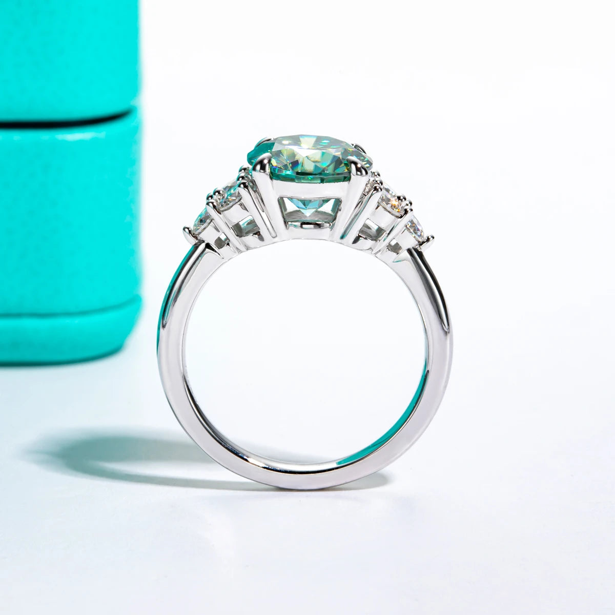 AnuJewel 3ct Round Cut Blue Green Color Moissanite Engagement Ring 18K Gold Plated Silver Luxury Wedding Ring Jewelry Wholesale