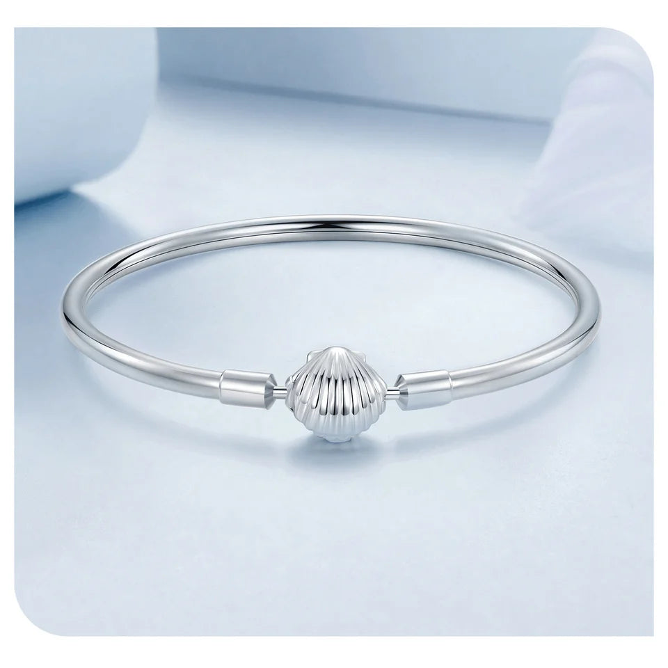 BAMOER Authentic 925 Sterling Silver Charm Bracelet, Classic Heart/Shell Basic Bangle for Women Charm Beads DIY Jewelry BSB192