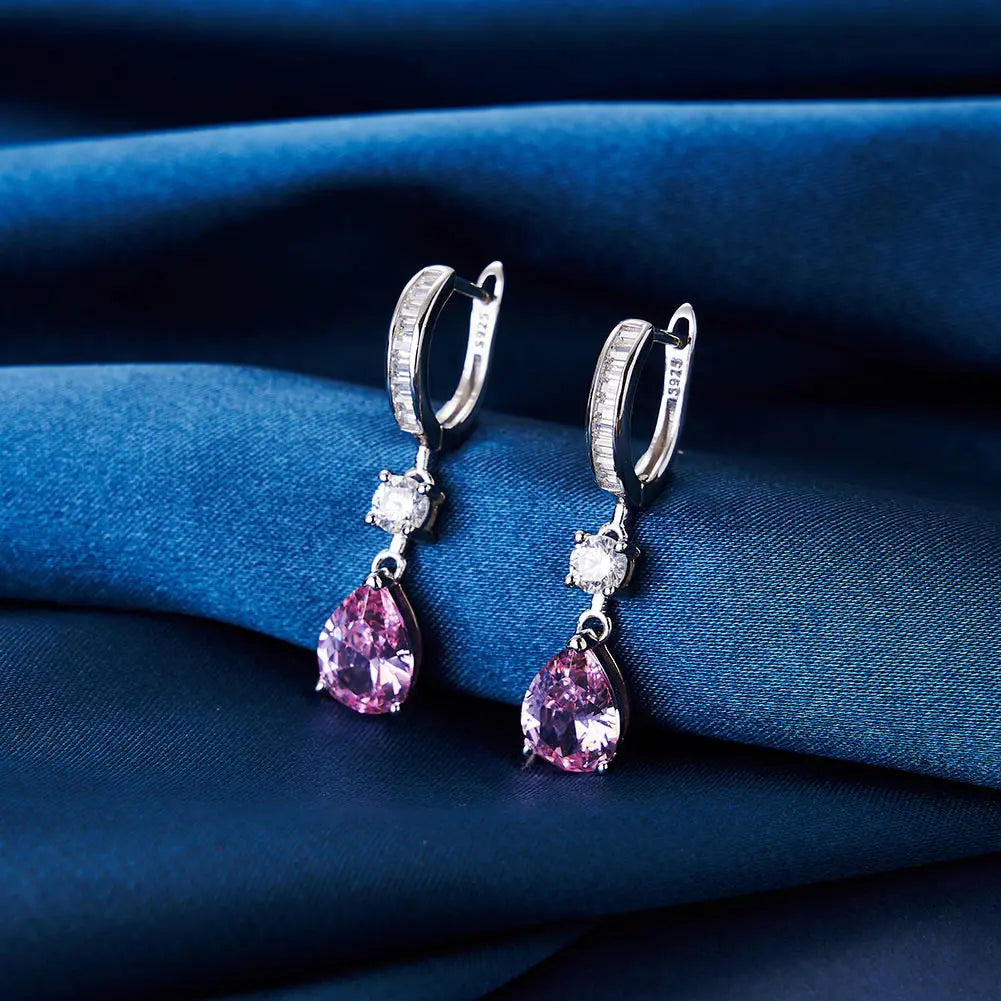 ORSA JEWELS Genuine 925 Sterling Silver 5A Clear Pink CZ Dangle Earrings with Rhodium Drop Earrings for Women Jewelry LZE33