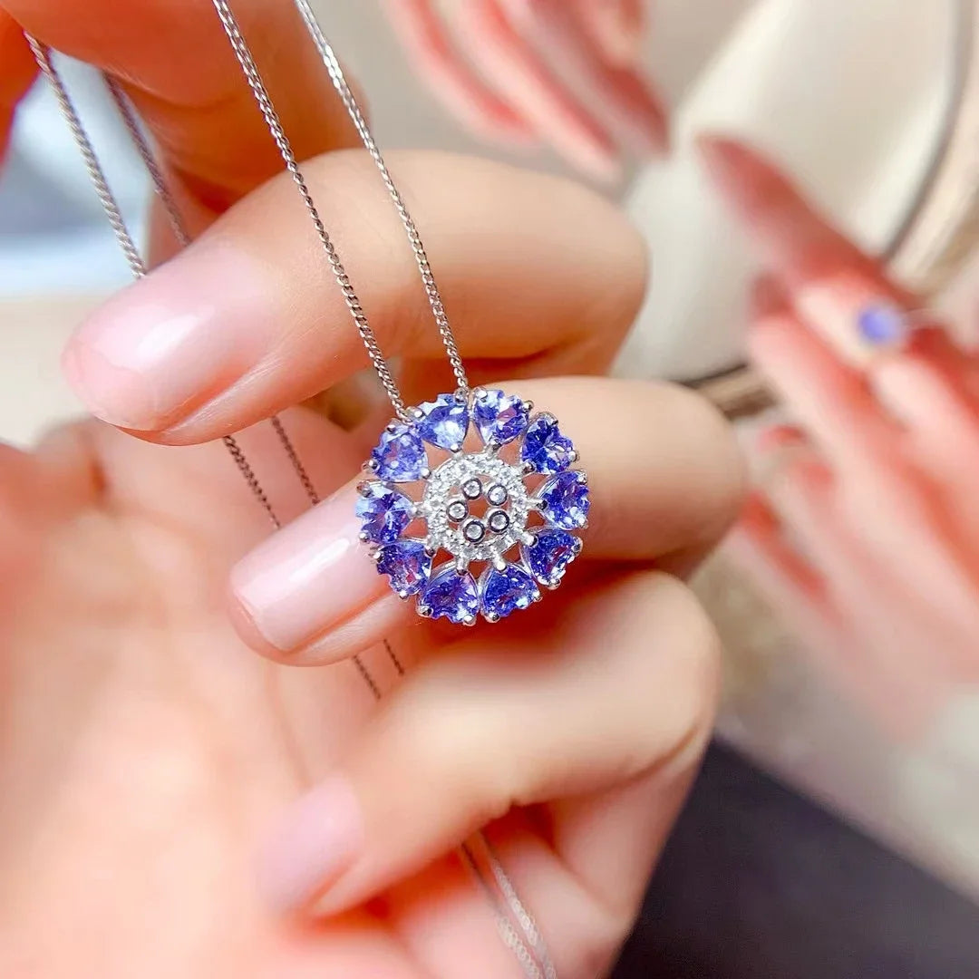 Pure 925 Silver Tanznaite Pendant 4mm Total 3ct Natural Tanzanite Bridal Necklace Pendant 18K Gold Plated Gemstone Jewelry