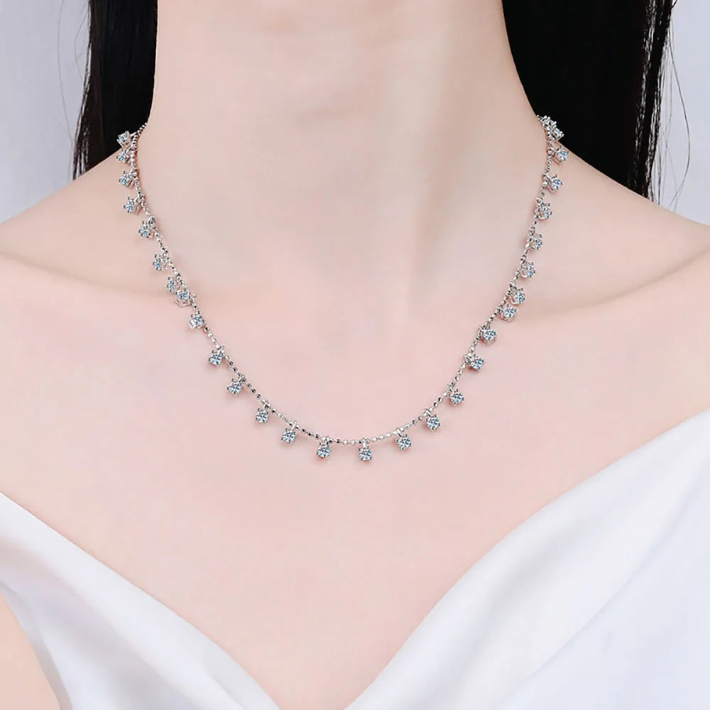 Serenty 30 Stones 3mm 4mm D Color Moissanite Brilliant Necklace For Women S925 Sterling Silver Sparkling Neck Chain Fine Jewelry