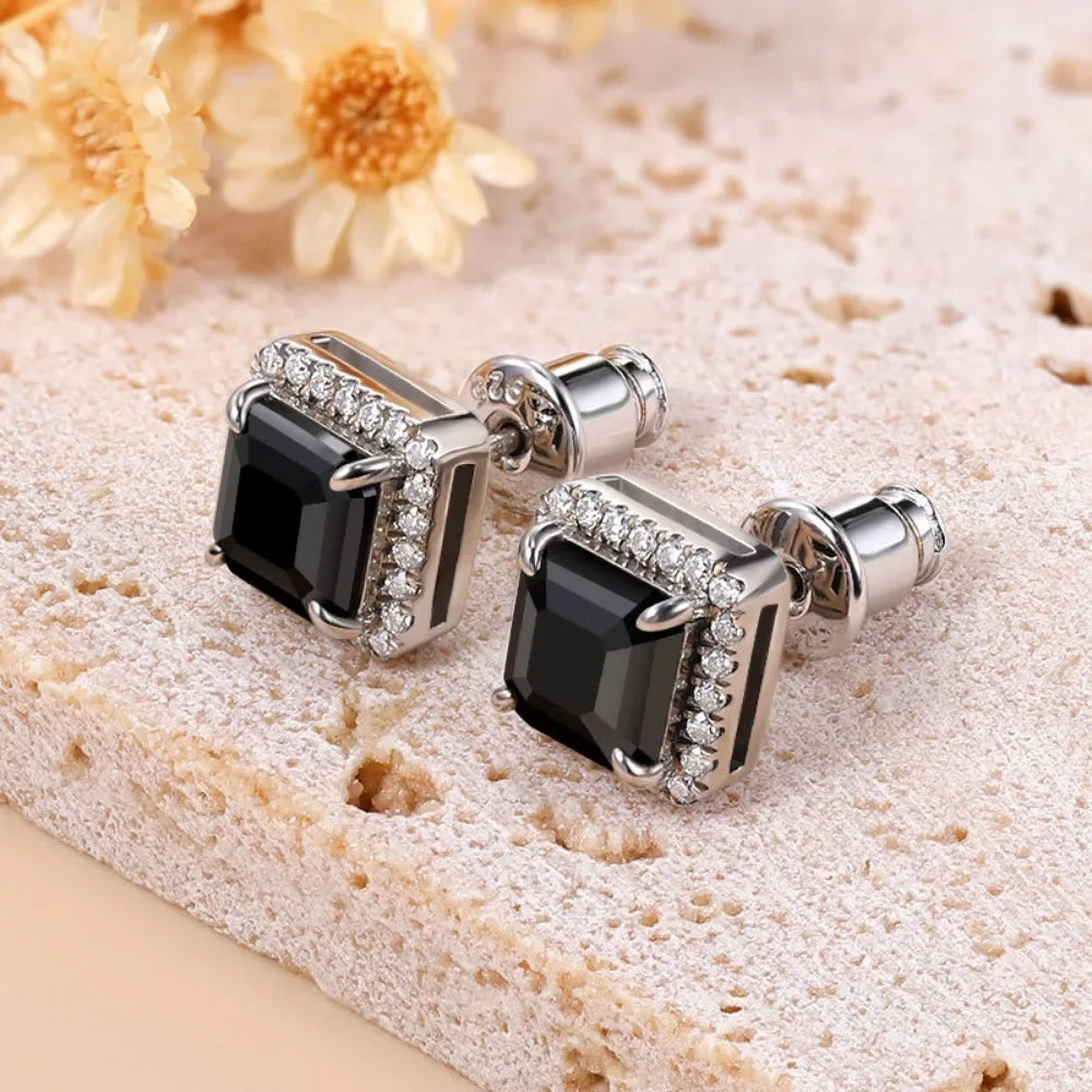 All Moissanite Stud Earrings for Women Men Black Square D Color Diamond S925 Sterling Silver 18K White Gold Plated Jewelry Gift