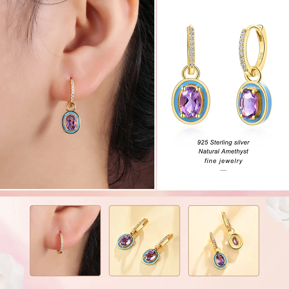 Romantic purple Amethyst earring 925 Sterling silver natural gemstone fine jewelry for women girls new year gift