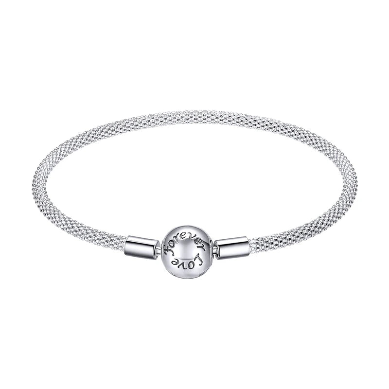 BAMOER 925 Sterling Silver Classic Love Forever Snake Chain Bracelets for Women Charm Bead DIY Fine Jewelry 17CM 19CM SCB105