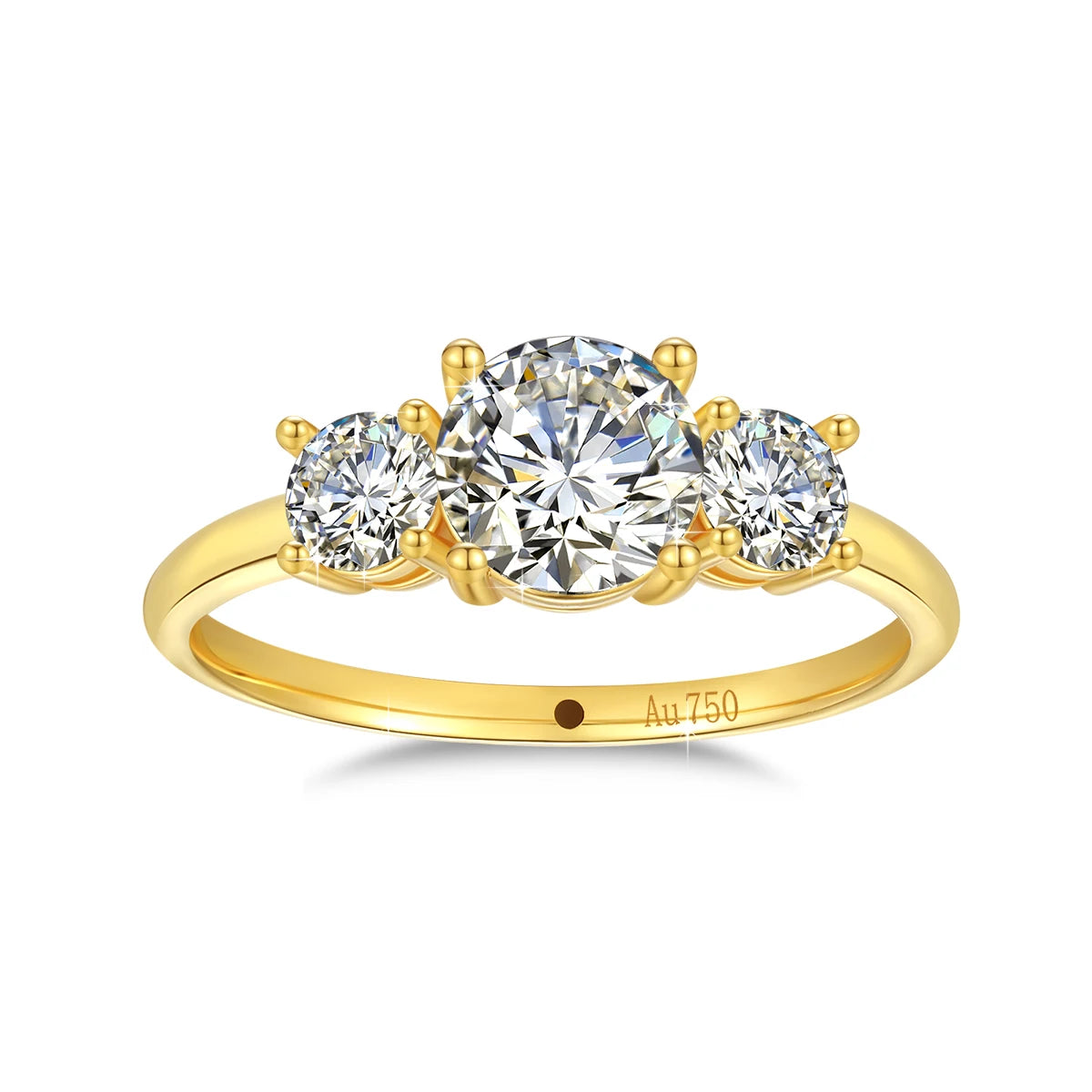 Real 14K 18K Gold Hollow VVS1 Round 1.6ctw Moissanite 3-Stone Ring AU750 Jewelry Certified for Women Wedding Engagement Gift