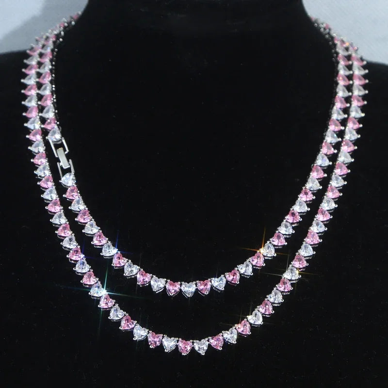 Wholesale 5A heart shape CZ iced out bling heart cz tennis necklace for women girlfriend valentine's gift fashion jewelry