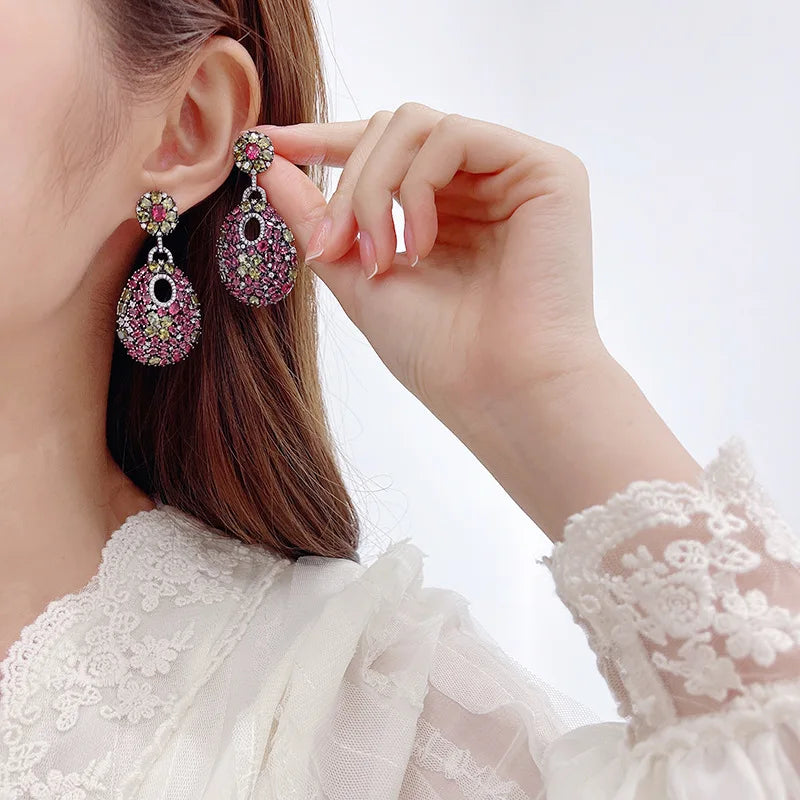 2023 Retro Round Set Purple Diamond Fashion Women's Exaggerated Silver Needle Earrings