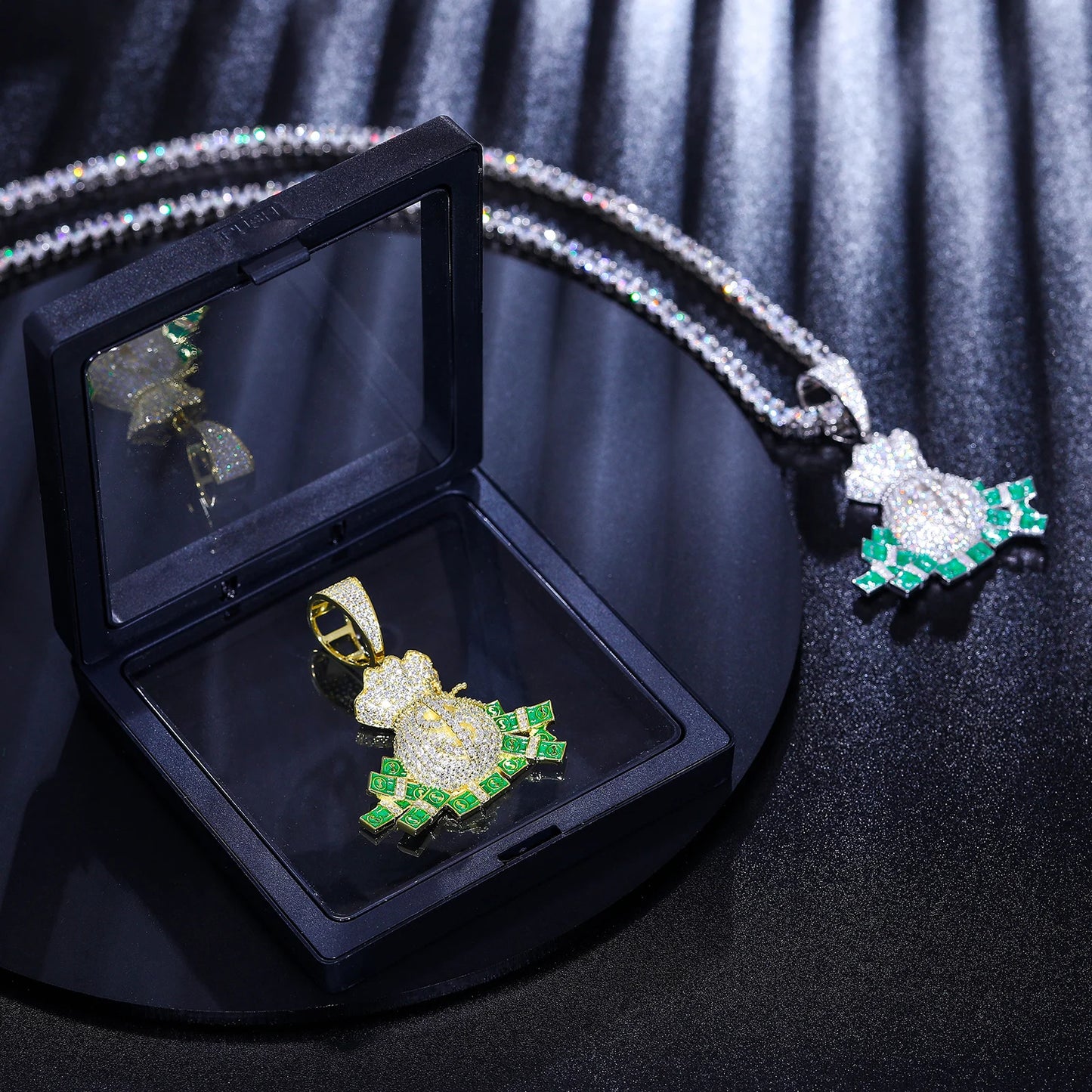 S925 Silver Fashion Personality Dollar Money Bag Pendant Necklaces D Color VVS Moissanite Creativity Hip Hop Iced Out Jewelry