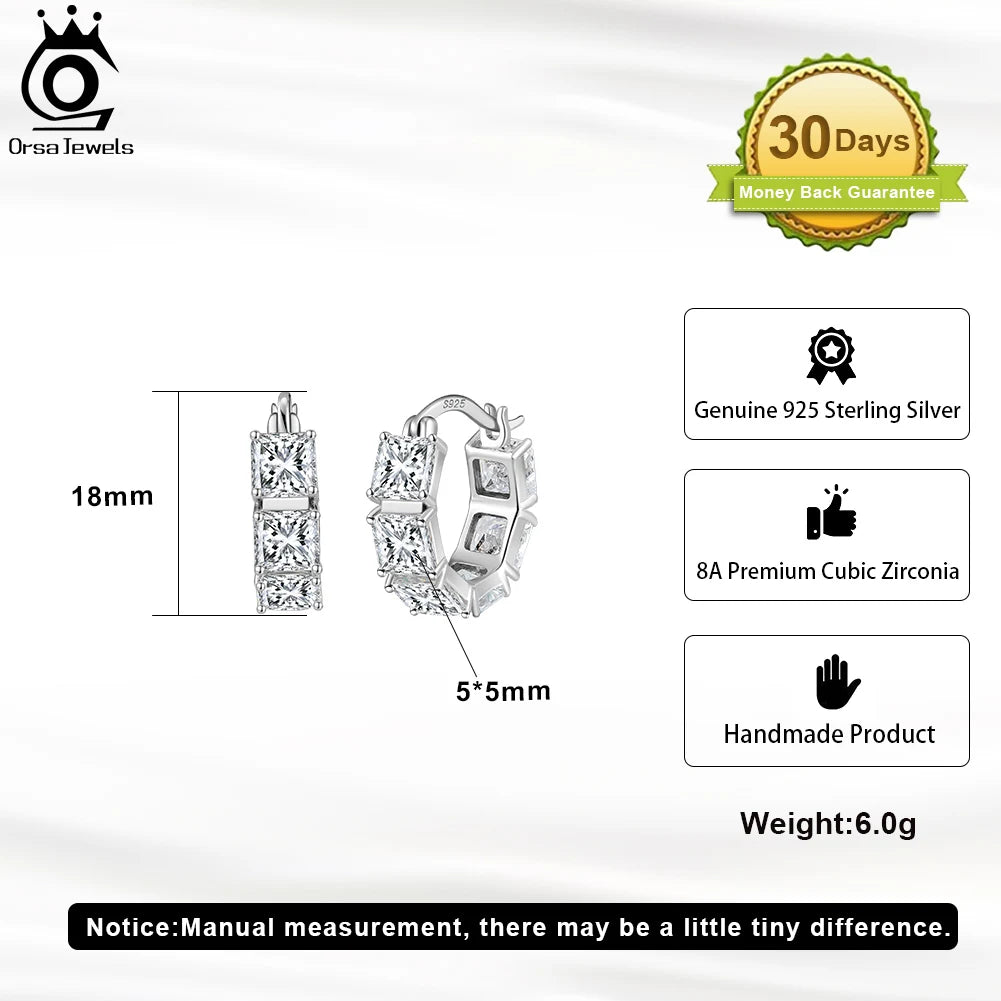 ORSA JEWELS Brilliant 925 Sterling Silver Round 8A Premium Zircon Hoop Earrings for Women Dainty Earrings Jewelry Gifts LZE15
