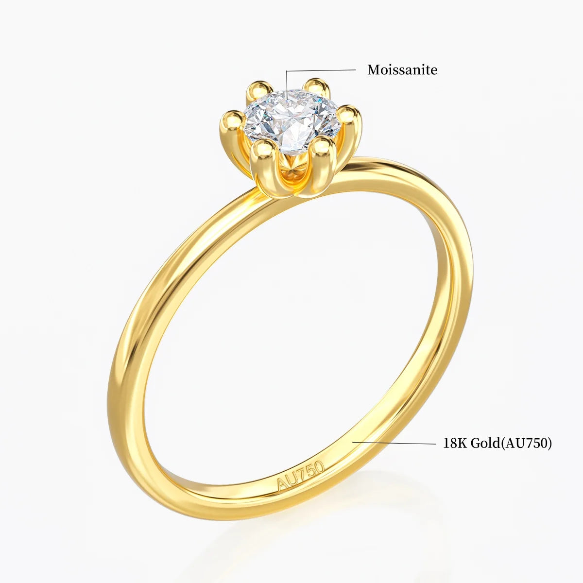 Real 18K Gold Ring AU750 with Moissanite D Color VVS1 Diamond rings for Women Wedding Engagement Anniversary Gift Fine Jewelry