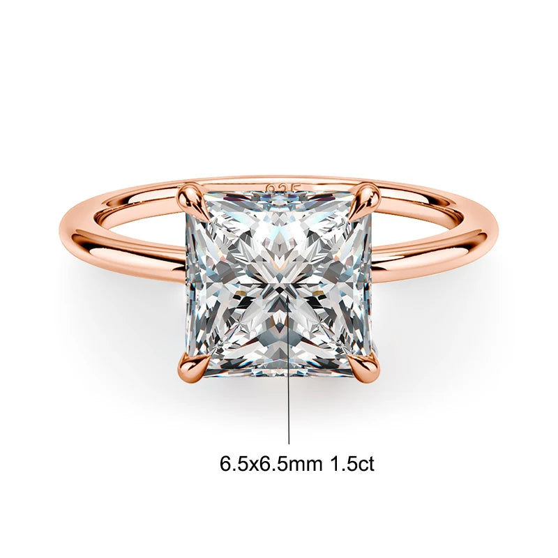 5mm Princess Cut Moissanite Ring s925 Sterling Sliver Plated with 18k Yellow Gold Eternity Band Wedding Rings For Women