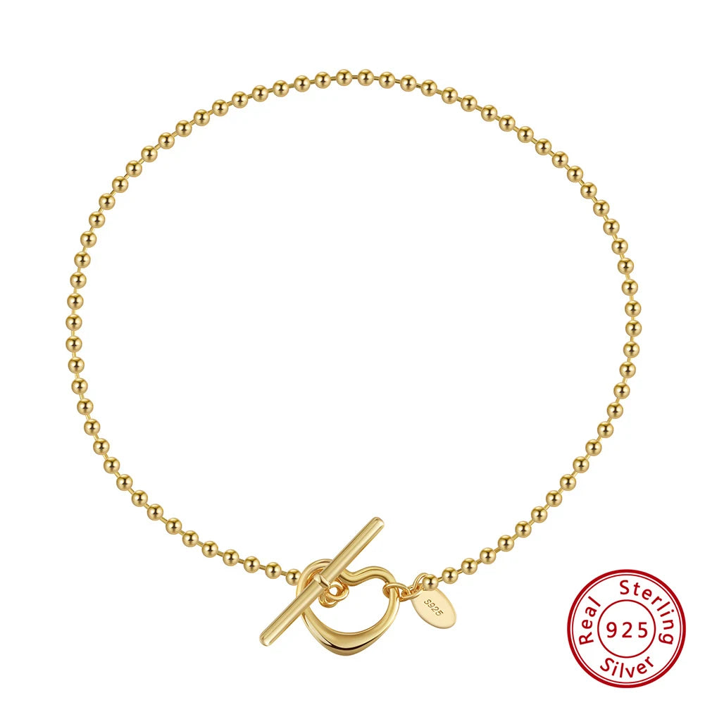 ORSA JEWELS 925 Sterling Silver 2.0mm Bead Chain Bracelet for Women with Heart Toggle Clasp Foot Ankle Straps Jewelry SA68