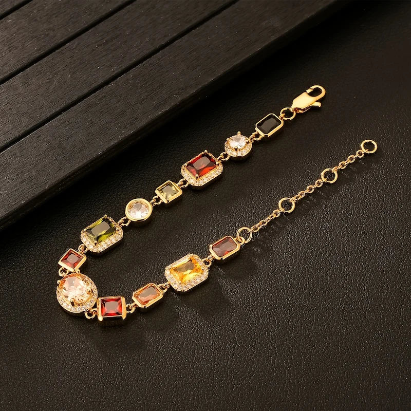 10mm Synthetic Gemstone CZ Bracelet Copper with 18k Gold Plated Men's Jewelry Wedding Anniversary Birthday Father's Day Gift