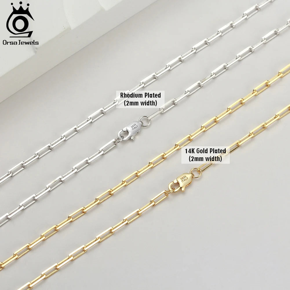 ORSA JEWELS Genuine 925 Sterling Silver Paperclip Neck Chain 6/9.3/12mm Basic Link Chain Necklace for Men Women Jewelry SC39