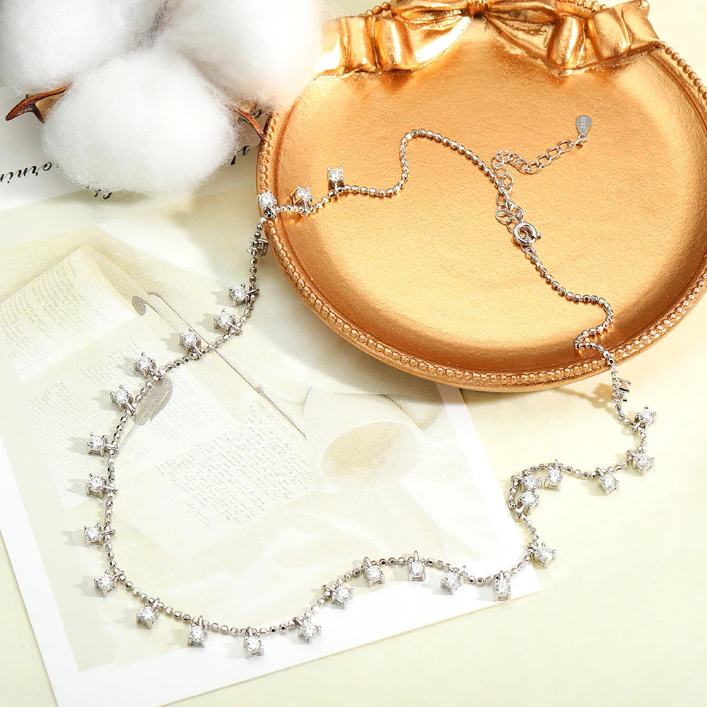 Serenty 30 Stones 3mm 4mm D Color Moissanite Brilliant Necklace For Women S925 Sterling Silver Sparkling Neck Chain Fine Jewelry