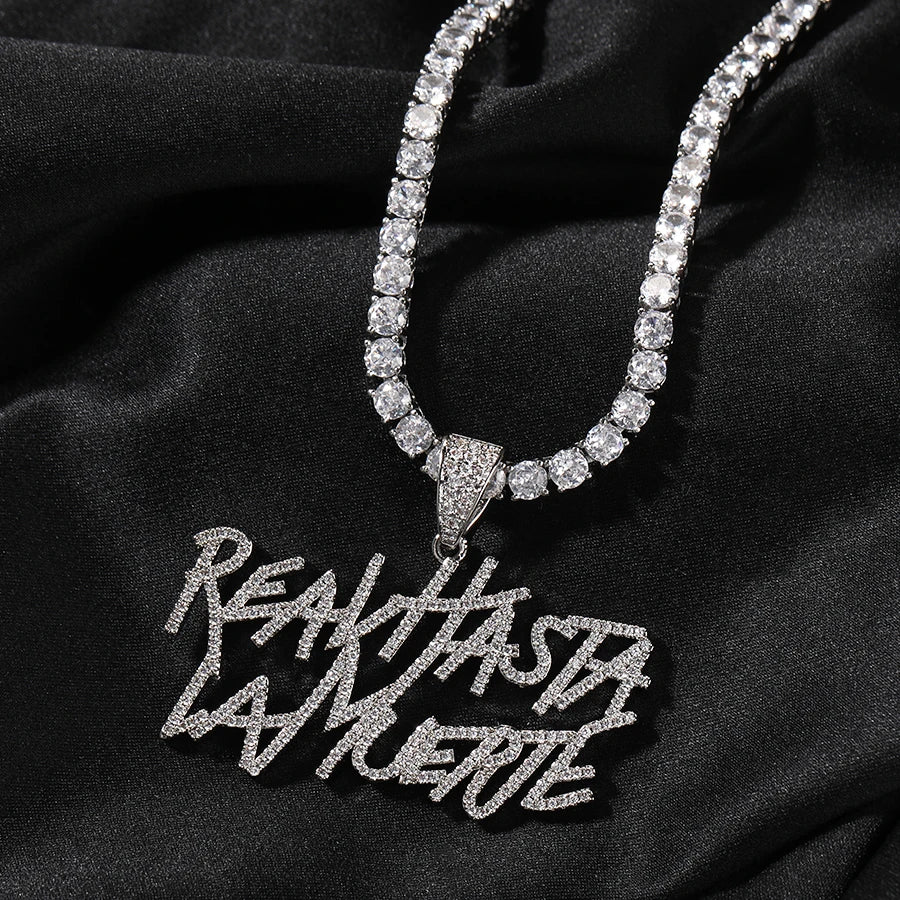 Uwin Rapper Anuel AA Real Hasta La Muerte Pendant CZ Necklaces For Women Man Hip Hop Jewelry