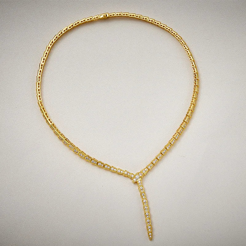 Slim Classic Fashion Full Zircon Diamond Stone Narrow Snake Shaped Choker Necklace Women Luxury Designer Gold plated Jewelry