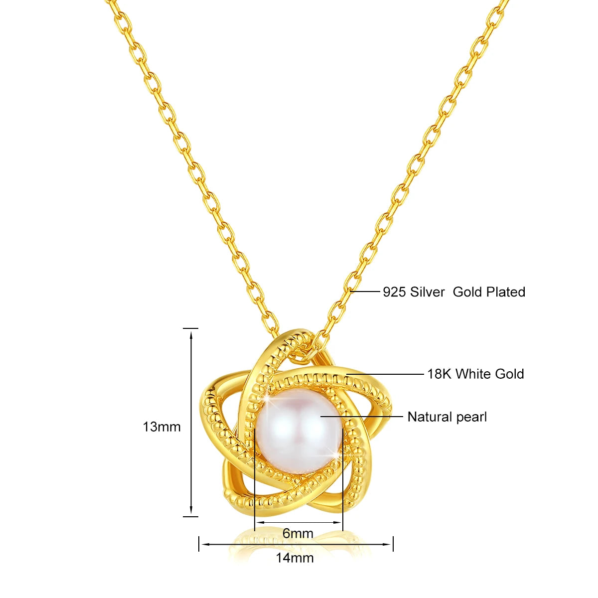 18K Yellow Gold Necklace Lucky Stars Pendant Freshwater Pearl Pure AU750 Fine Jewelry for Women Dropshipping