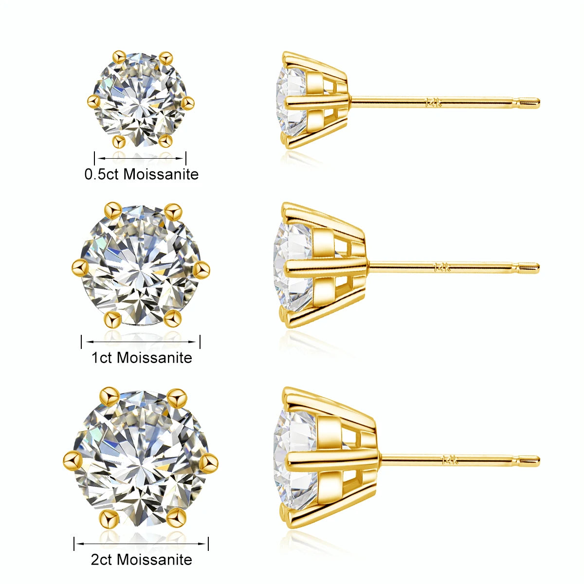 2ct Moissanite AU585 Earrings For Men Lab Diamond Yellow Gold 100% 14K Gold Stud Earring Luxury Fine Jewelry Women