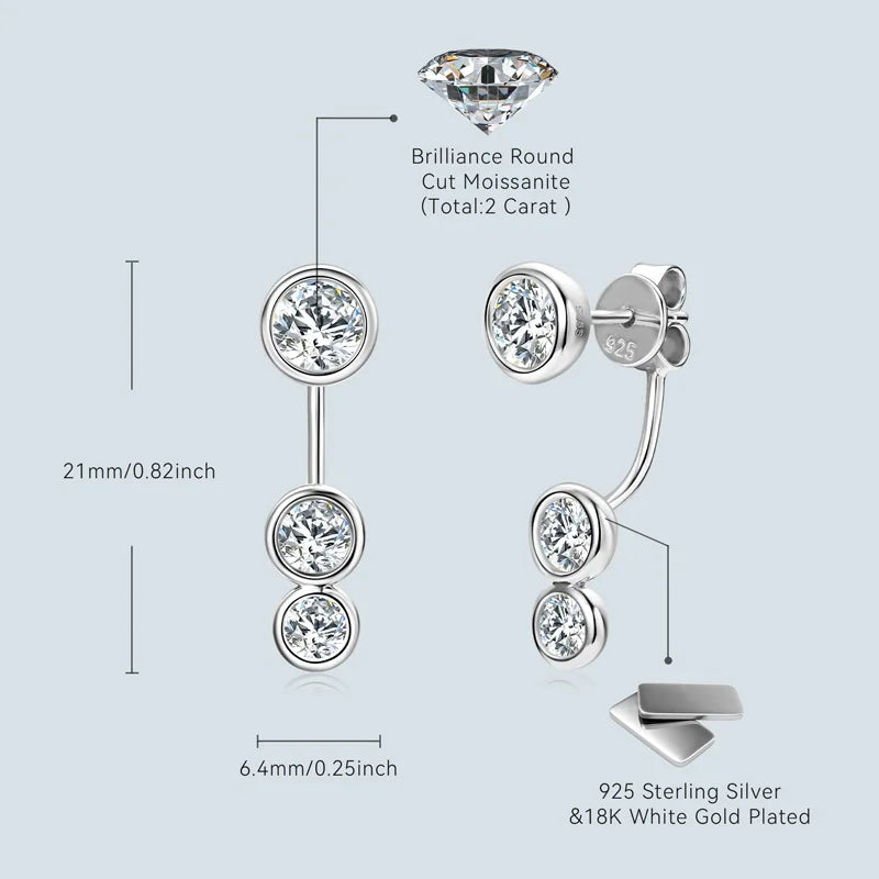 All Round Moissanite Diamond Ear Jacket Earrings 5mm&4mm&3.5mm 925 Real Silver Stud Earring for Women 2024 Unique Fine Jewelry