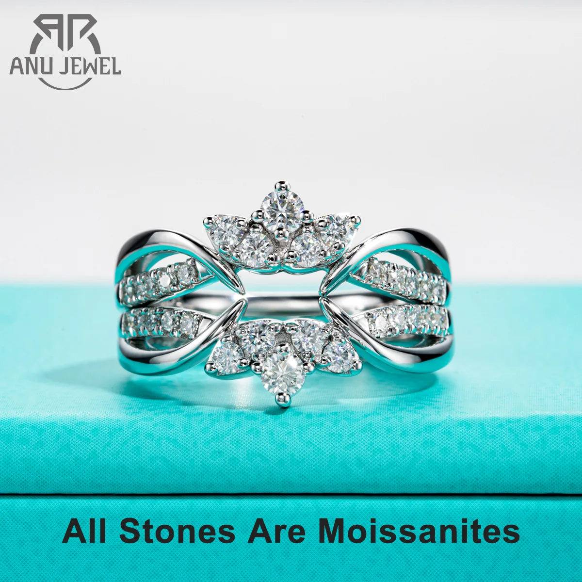 AnuJewel Moissanite Wedding Band Set 925 Sterling Silver D Color Lab Created Diamond Crown Bridal Ring Set For Women Jewelry