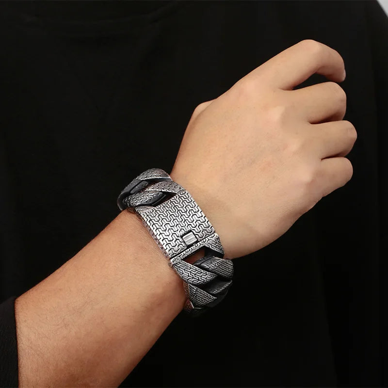 31/21MM Wide High Quality Thick Bracelet Choker Men Punk Stainless Steel Wheel Bracelet Domineering Personality Charm Jewelry