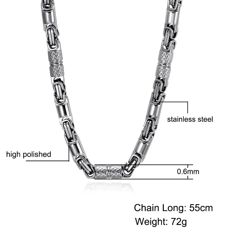 6mm Heavy 18K Gold Color Stainless Steel Byzantine Chain Necklace Men Women Punk Rock Hiphop Black Biker Bike Choker Jewelry