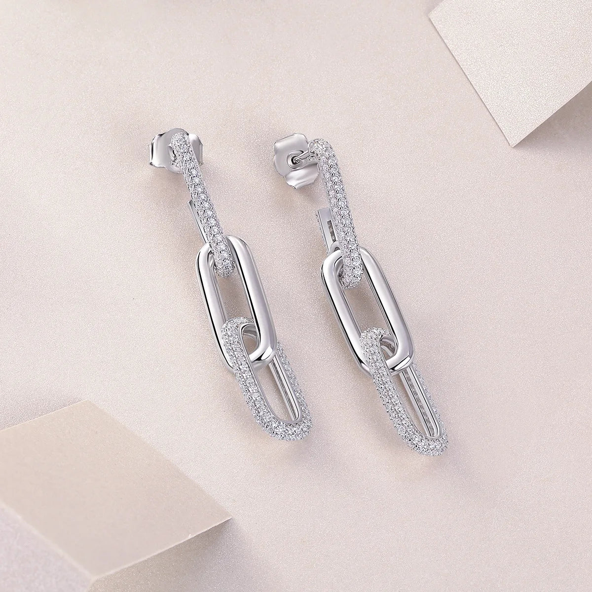 TBCYD 1MM D Color Moissanite Paperclip Link Earrings For Women S925 Silver Lab Diamond Drop Earrings Luxury Party Fine Jewelry