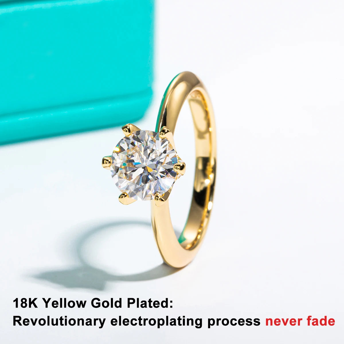 AnuJewel Yellow Gold Plated 2ct 3ct D Color Moissanite Engagement Solitaire Rings For Women GRA Cer Customs Jewelry Wholesale