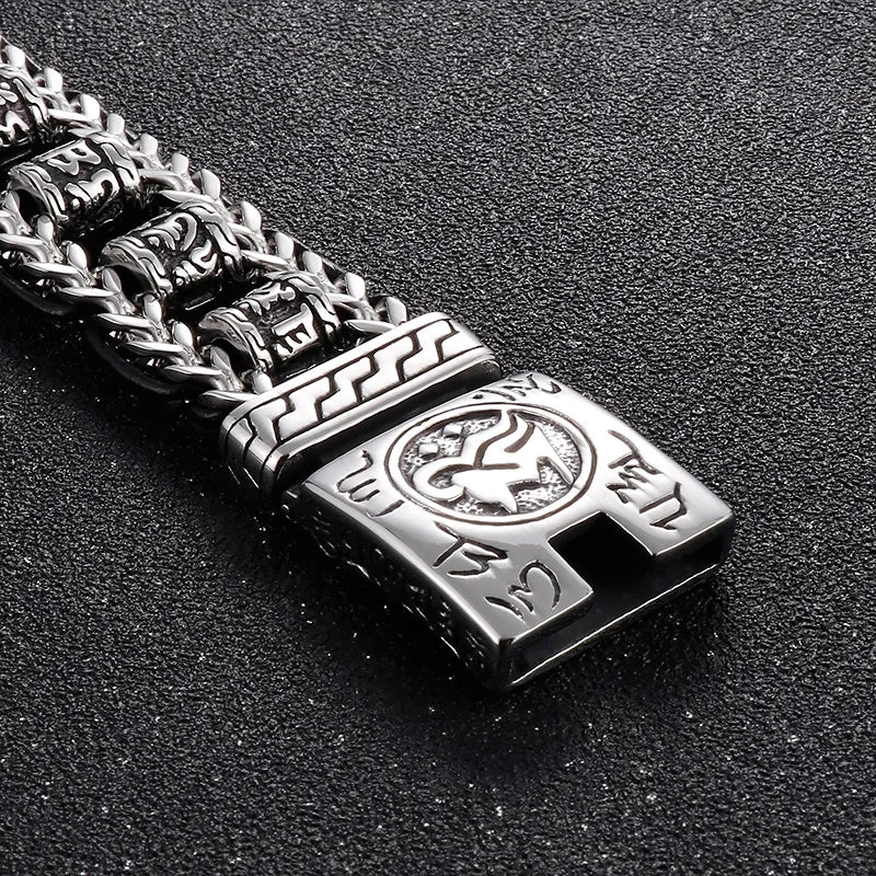 22mm Punk Retro Skull Head Bracelet for Men Hiphop Rock Stainless Steel Male Gothic Biker Bike Leather Bangle Wristband Jewelry
