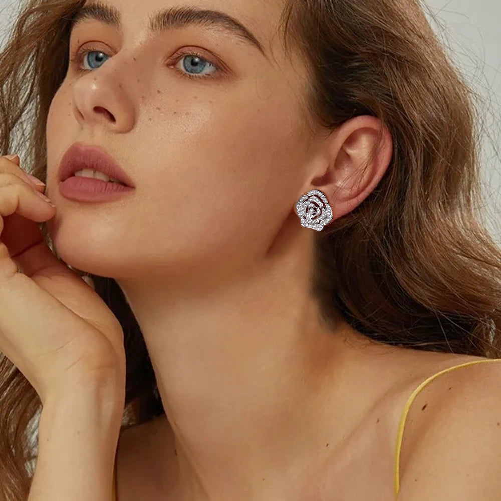 1.18ct All Moissanite D Color VVSI 18K White Gold Plated S925 Sterling Silver Flower Halo Stud Earrings Lab Diamond Fine Jewelry