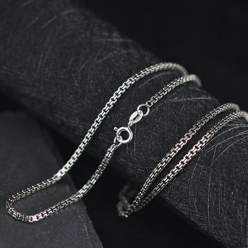 Real Pure Silver Double Circle Square Box chain Necklace For Men Women S925 Sterling Silver Vintage Fine Necklace Jewelry