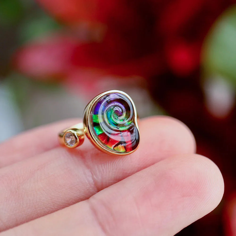 Trendy Ammolite Ring 925 Silver 18k Gold Plated from Canadian Adjustable Jewelry Opalite Stackable for Women Party Gift