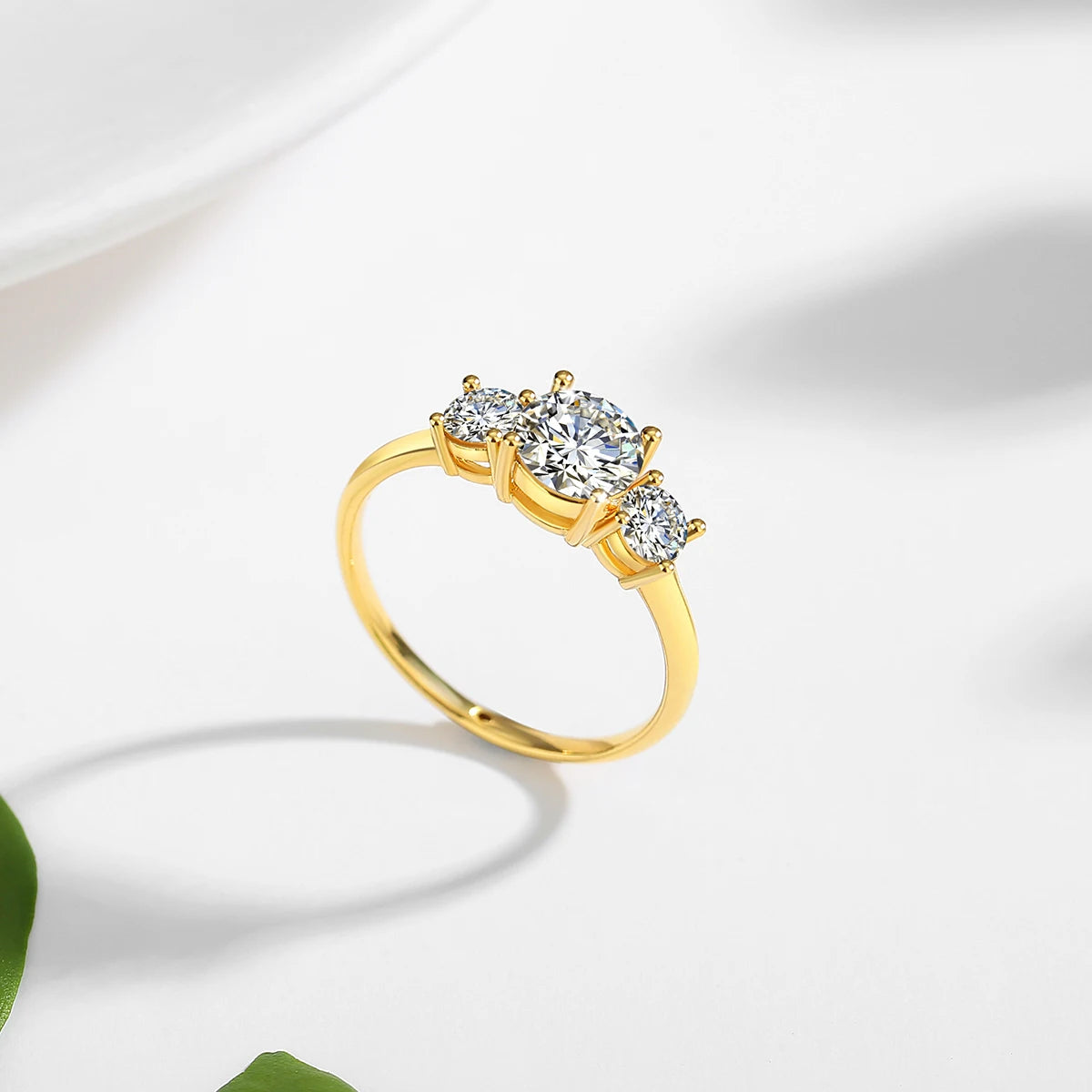 Real 14K 18K Gold Hollow VVS1 Round 1.6ctw Moissanite 3-Stone Ring AU750 Jewelry Certified for Women Wedding Engagement Gift