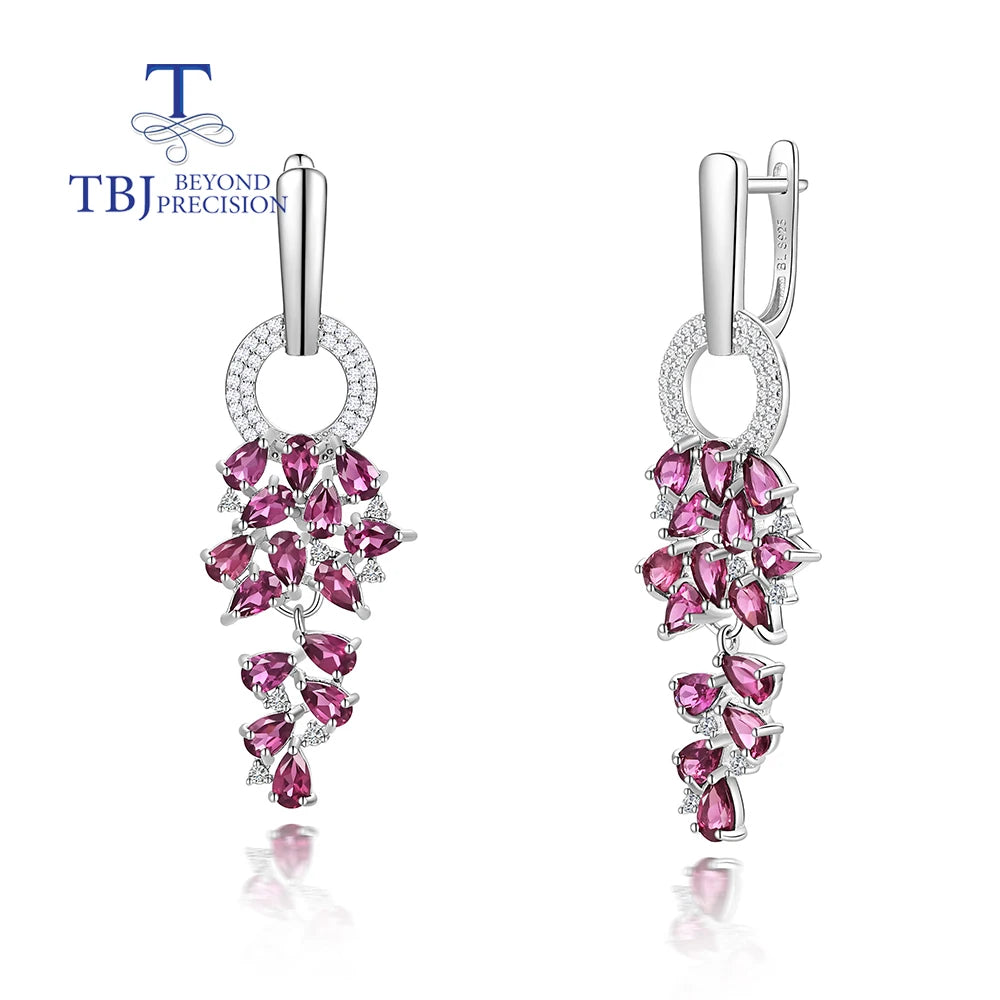 925 Sterling silver natural Rhodolite garnet long earrings for women fine jewelry gorgeous anniversary gift